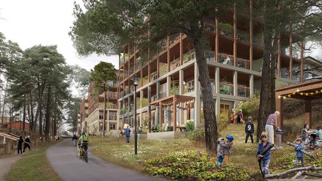 Visionsbild över Granitor Properties bostäder Lisebacke Trädgårdar i Stockholm