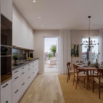 Kök i Granitor Properties bostäder i Brf Parkskolan i Ängelholm