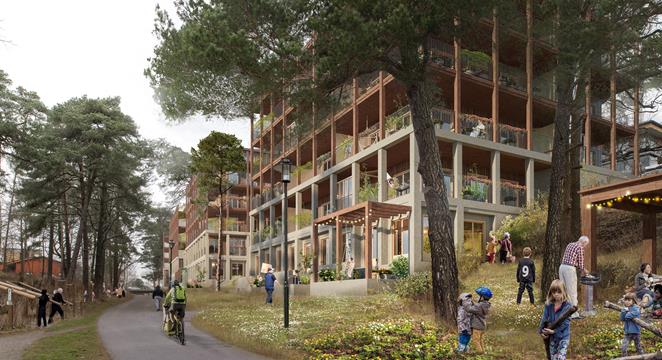 Visionsbild över Granitor Properties bostäder Lisebacke Trädgårdar i Stockholm