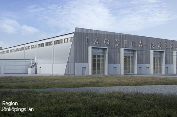 Illustration av den nya tågdepån i Nässjö
